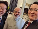 Samsung chairman Lee -Jae yong with PM Modi and South Korea's President Lee