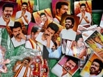 A vendor sells pictures of Indian actor and Tamilaga Vettri Kazhagam (TVK) party president C. Joseph Vijay during vote counting for the Tamil Nadu assembly elections, at the party headquarters in Chennai on May 4.