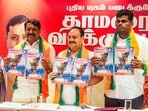 Union Minister JP Nadda, BJP Tamil Nadu President, Nainar Nagendran, and BJP leader K. Annamalai released the election manifesto for the Tamil Nadu assembly polls in Chennai last month. Union Minister JP Nadda, BJP Tamil Nadu President, Nainar Nagendran, and BJP leader K. Annamalai released the election manifesto for the Tamil Nadu assembly polls in Chennai last month.