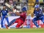 Lucknow Super Giants' captain Rishabh Pant loses his balance while playing a shot. (PTI)