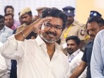 TVK chief Vijay celebrates after winning in the Tamil Nadu Assembly elections results.