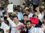 Tamilaga Vettri Kazhagam chief and actor-politician Vijay after winning in the Tamil Nadu assembly elections on Monday. (PTI) Tamilaga Vettri Kazhagam chief and actor-politician Vijay after winning in the Tamil Nadu assembly elections on Monday. (PTI)