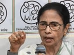 Trinamool Congress chairperson Mamata Banerjee at a press conference on Tuesday (Hindustan Times/Samir Jana)