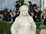 Heidi Klum poses during the Met Gala, an annual fundraising gala.