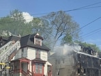 Crews battling the structure fire in Lowell, Massachusetts. 