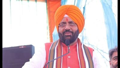 Haryana chief minister Nayab Singh Saini addressing a gathering in Ambala on Tuesday.