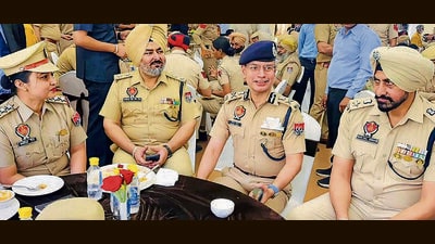 Punjab DGP Gaurav Yadav with other senior police officials in Ludhiana on Tuesday. (HT PHOTO) Punjab DGP Gaurav Yadav with other senior police officials in Ludhiana on Tuesday. (HT PHOTO)