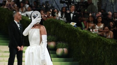 Katy Perry poses during the Met Gala. (REUTERS)
