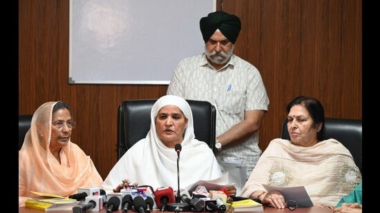 Bibi Jagir Kaur during the press conference in Chandigarh on Tuesday. (Keshav Singh/HT)