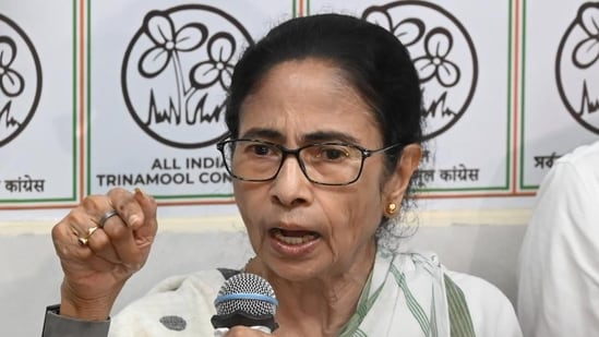 Trinamool Congress chairperson Mamata Banerjee at a press conference on Tuesday