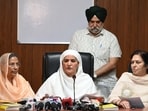 Bibi Jagir Kaur during the press conference in Chandigarh on Tuesday. (Keshav Singh/HT)