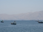 Vessels in the Strait of Hormuz, Musandam, Oman, May 6, 2026. 