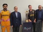 Babar Azam, Pakistan PM, Marnus Labuschagne and Mohsin Naqvi ahead of the PSL 11 final.