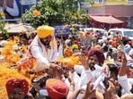 Punjab chief minister Bhagwant Mann during the Shukrana Yatra in Anandpur Sahib on Wednesday. (HT Photo)