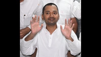 Nishant Kumar, son of former Bihar chief minister Nitish Kumar, at the JD(U) office in Patna. (Santosh Kumar/HT File)