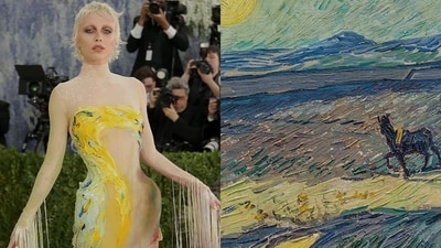 Emma Chamberlain stepped onto the Met Gala carpet in Mugler, with a look inspired by the expressive brushstrokes of Vincent van Gogh and Edvard Munch. (Instagram) Emma Chamberlain stepped onto the Met Gala carpet in Mugler, with a look inspired by the expressive brushstrokes of Vincent van Gogh and Edvard Munch. (Instagram)