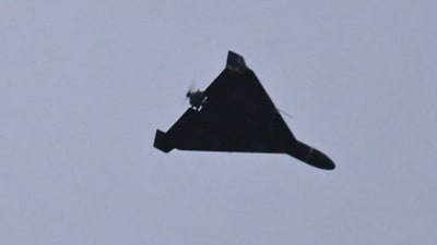 An Iranian-designed Shahed-136 over Kyiv during a Russian attack. An Iranian-designed Shahed-136 over Kyiv during a Russian attack.