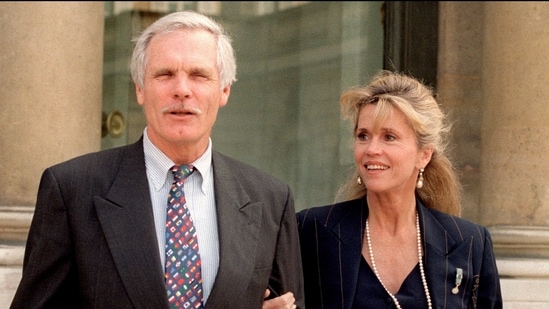 Ted Turner and actress Jane Fonda were captured together while leaving the Elysee Palace on May 18, 1994 in Paris. CNN announced on May 6, 2026, that pioneering CNN founder Turner has died at age 87. (Photo by PASCAL PAVANI / AFP) (AFP)