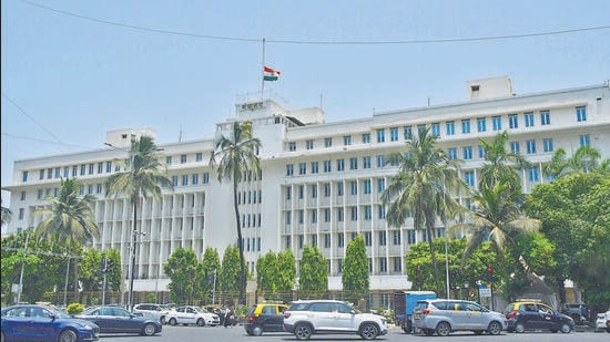 Mumbai, India – 22, April 2025: The Indian National Flag at half-mast at the Mantralaya building to mourn the demise of Pope Francis, in Mumbai, India, on Tuesday, April 22, 2025. (Photo by Bhushan Koyande/HT Photo)