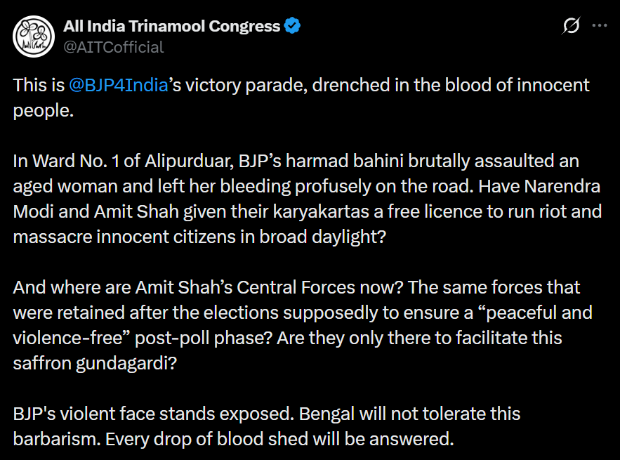 TMC alleges BJP workers beat up an old lady. (AITC/X) TMC alleges BJP workers beat up an old lady. (AITC/X)