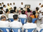 AIADMK general secretary Edappadi K Palaniswami holds a consultative meeting with newly-elected MLAs. (Xl)