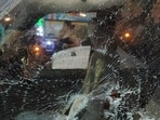 A damaged glass window of a vehicle after BJP leader Suvendu Adhikari's personal assistant Chandranath Rath was shot at from close range by unidentified assailants, according to sources, in West Bengal's North 24 Parganas, Wednesday, May 6, 2026.