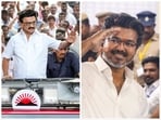 L: Outgoing Tamil Nadu chief minister and DMK supremo MK Stalin | R: Actor-turned-politician and TVK founder Vijay.