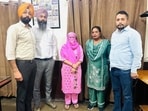 Sukhjeet Kaur, block development panchayat officer of Maloud block, in vigilance bureau custody on Wednesday. (HT PHOTO)