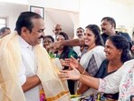 Thiruvananthapuram: Congress leader V D Satheesan being greeted by supporters upon his arrival to attend the meeting of the Congress Legislature Party (CLP) to decide on the chief ministerial candidate in Kerala, at the party headquarters, in Thiruvananthapuram, Thursday, May 7, 2026. (PTI Photo) (PTI05_07_2026_000128B) (PTI)