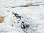 Toxic foam on a stretch of the Yamuna in Delhi. (HT Archive)