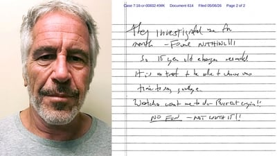 The unverified and undated note surfaced in court records linked to Epstein’s former cellmate, who claimed he found the document after reviving Epstein in July 2019 - The unverified and undated note surfaced in court records linked to Epstein’s former cellmate, who claimed he found the document after reviving Epstein in July 2019 -
