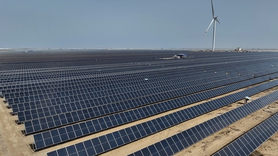 An aerial view of the world’s largest renewable energy plant, the 30 GW Khavda Renewable Energy Park, in Kutch. (ANI)