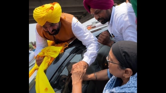 Balwinder Kaur, mother of Khadoor Sahib MP Amritpal Singh meets Punjab chief minister Bhagwant Mann.