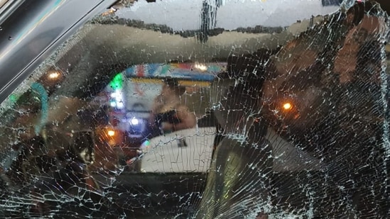 A damaged glass window of a vehicle after BJP leader Suvendu Adhikari's personal assistant Chandranath Rath was shot at from close range by unidentified assailants, according to sources, in West Bengal's North 24 Parganas, Wednesday, May 6, 2026. (PTI)