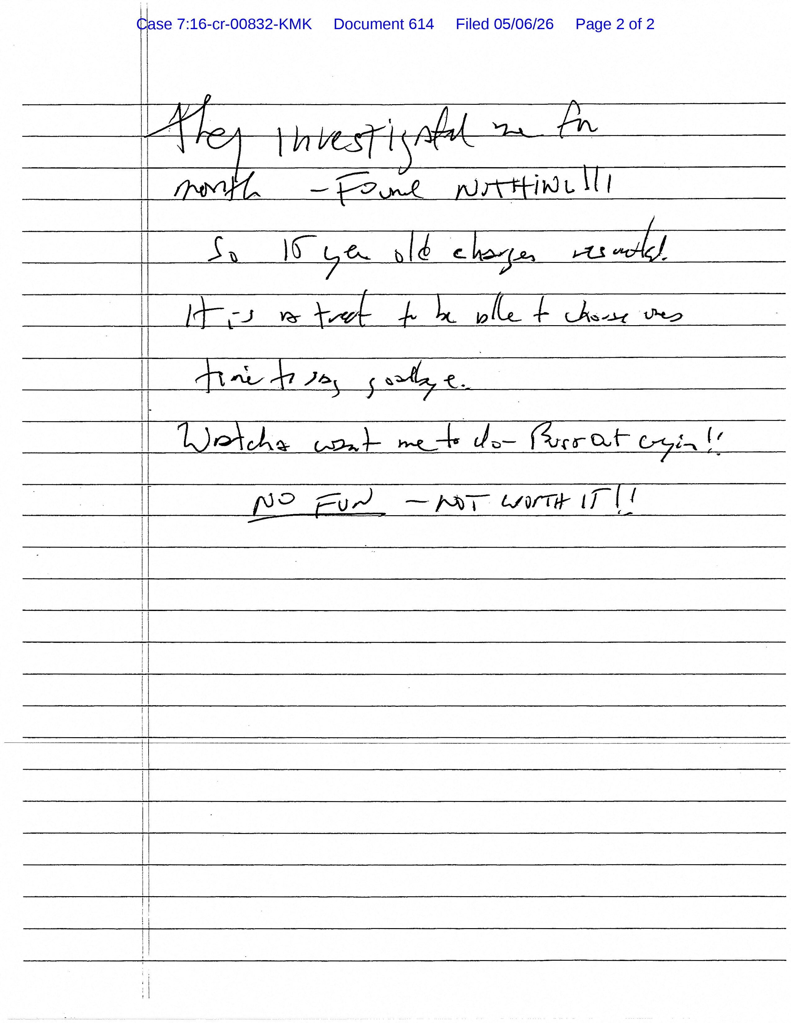 A document including the line "It is a treat to be able to choose one’s time to say goodbye.", described as a suicide note purportedly written by the late Jeffrey Epstein, the disgraced financier and accused sex trafficker who was found dead in his Manhattan jail cell in August 2019 in what was ruled a suicide, is seen after its release by US District Judge Kenneth Karas in New York City, US May 6, 2026. (via REUTERS)