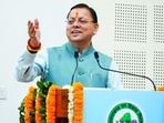 Uttarakhand Chief Minister Pushkar Singh Dhami addresses an event in Dehradun.