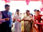 Delhi Chief Minister Rekha Gupta, along with Union Minister Jyotiraditya Scindia cut the ribbon during the inauguration of the renovated Nehru Place Post Office.