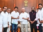 TVK chief Vijay meets Tamil Nadu Governor Rajendra Arlekar to stake claim to form the government at Lok Bhavan, in Chennai on Friday. (Tamil Nadu Lok Bhavan/ANI Photo)