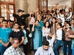 Students of Deccan Education Society celebrate after the results were declared on Friday. (HT PHOTO)