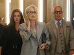 Meryl Streep, Anne Hathaway, and Stanley Tucci together in a scene in The Devil Wears Prada 2. Meryl Streep, Anne Hathaway, and Stanley Tucci together in a scene in The Devil Wears Prada 2.