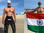 Milind Soman completed a remarkable 15-km swim from Spain to Morocco.(Instagram/@milindrunning)