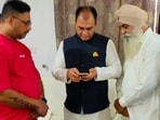 Raj Kumar Chabbewal with supporters on Friday.