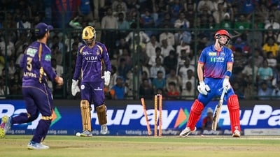 The match turned when Anukul Roy delivered the wickets of Pathum Nissanka and Tristan Stubbs in the same over – DC's two trusty overseas options, both snapped up within a space of balls, and leaving them in trouble yet again. A wave of deja vu. (Rahul Singh) The match turned when Anukul Roy delivered the wickets of Pathum Nissanka and Tristan Stubbs in the same over – DC's two trusty overseas options, both snapped up within a space of balls, and leaving them in trouble yet again. A wave of deja vu. (Rahul Singh)