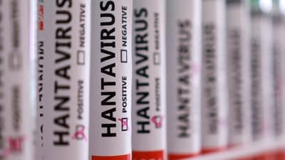 Test tubes labelled "Hantavirus positive" in this illustration taken May 7, 2026. (REUTERS)
