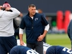New England Patriots head coach Mike Vrabel looks on during an NFL football practice, Saturday, May 9, 2026, in Foxborough, Mass. (AP Photo/CJ Gunther) New England Patriots head coach Mike Vrabel looks on during an NFL football practice, Saturday, May 9, 2026, in Foxborough, Mass. (AP Photo/CJ Gunther)