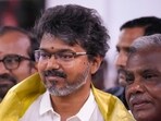 TVK chief Vijay being welcomed by CPI(M) Tamil Nadu state secretary P Shanmugam and senior party leaders during the former's visit to the CPI(M) headquarters, in Chennai, Friday, May 8, 2026.
