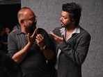 Venkat Prabhu and Vijay on the sets of The GOAT. 
