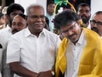 TVK chief Vijay being welcomed by CPI(M) Tamil Nadu state secretary P Shanmugam and senior party leaders during the former's visit to the CPI(M) headquarters, in Chennai.