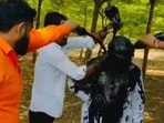 Warkari member Sangram Bhandare and his supporters allegedly poured four bottles of ink on Lawande and recorded a video of the act. (VIDEO GRAB) Warkari member Sangram Bhandare and his supporters allegedly poured four bottles of ink on Lawande and recorded a video of the act. (VIDEO GRAB)