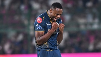 Kagiso Rabada took two early wickets which would prove to be crucial – first Yashasvi Jaiswal, on his captaincy debut, and then Shimron Hetmyer, putting RR immediately on the back-foot in the powerplay. (ANI Pic Service) Kagiso Rabada took two early wickets which would prove to be crucial – first Yashasvi Jaiswal, on his captaincy debut, and then Shimron Hetmyer, putting RR immediately on the back-foot in the powerplay. (ANI Pic Service)